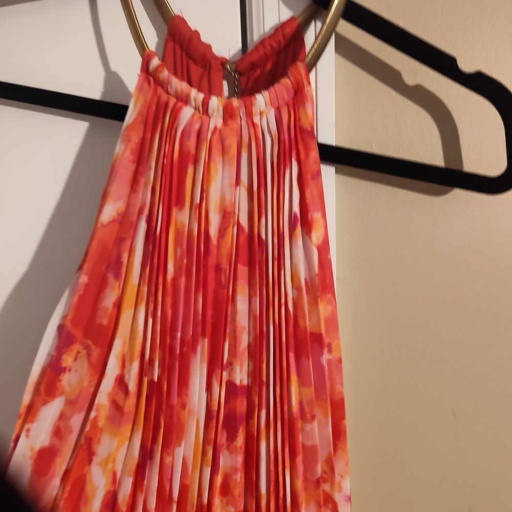 Vibrant Red and Orange Pleated Skirt